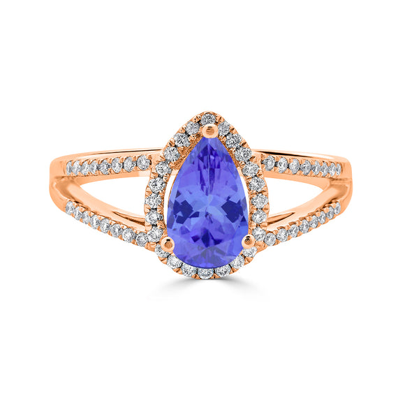 1.3ct Pear Tanzanite Ring with 0.44 cttw Diamond