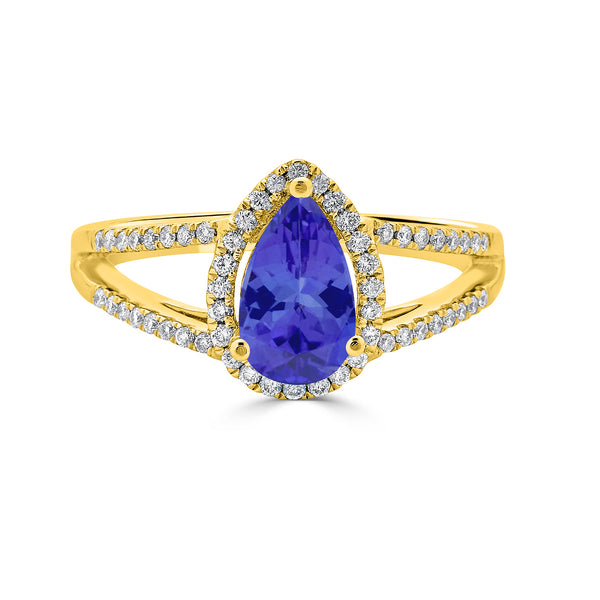 1.3ct Pear Tanzanite Ring with 0.44 cttw Diamond