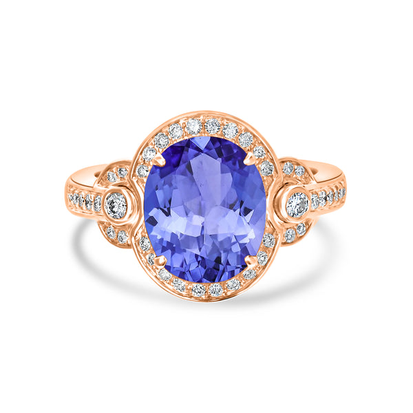 3.9ct Oval Tanzanite Ring with 0.37 cttw Diamond