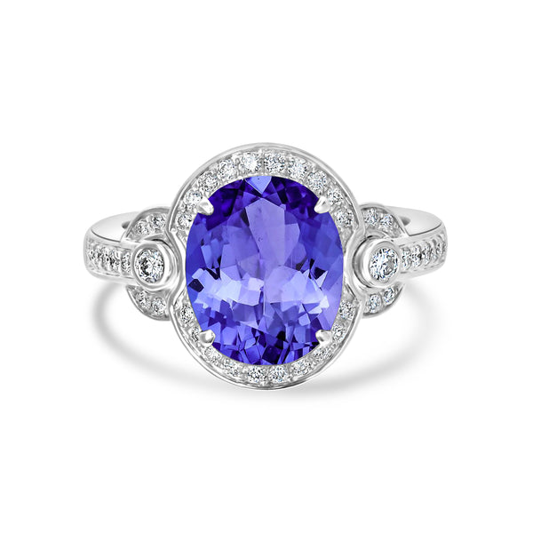 3.9ct Oval Tanzanite Ring with 0.37 cttw Diamond