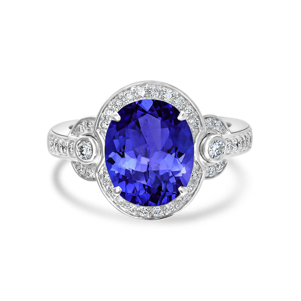 3.9ct Oval Tanzanite Ring with 0.37 cttw Diamond