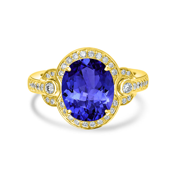 3.9ct Oval Tanzanite Ring with 0.37 cttw Diamond