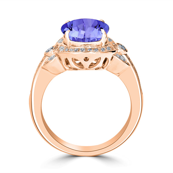 3.9ct Oval Tanzanite Ring with 0.37 cttw Diamond