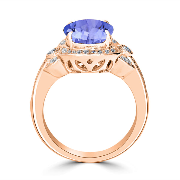 3.9ct Oval Tanzanite Ring with 0.37 cttw Diamond