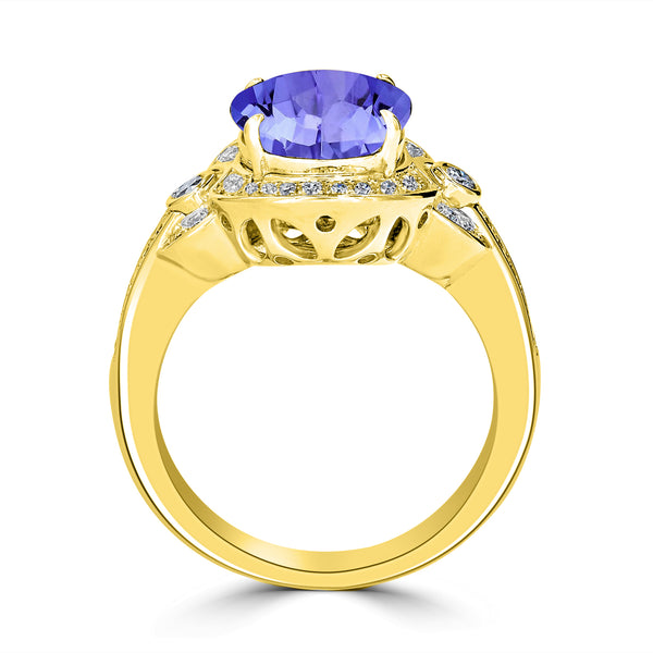 3.9ct Oval Tanzanite Ring with 0.37 cttw Diamond