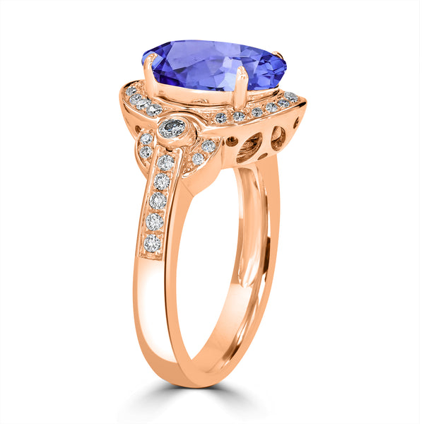 3.9ct Oval Tanzanite Ring with 0.37 cttw Diamond