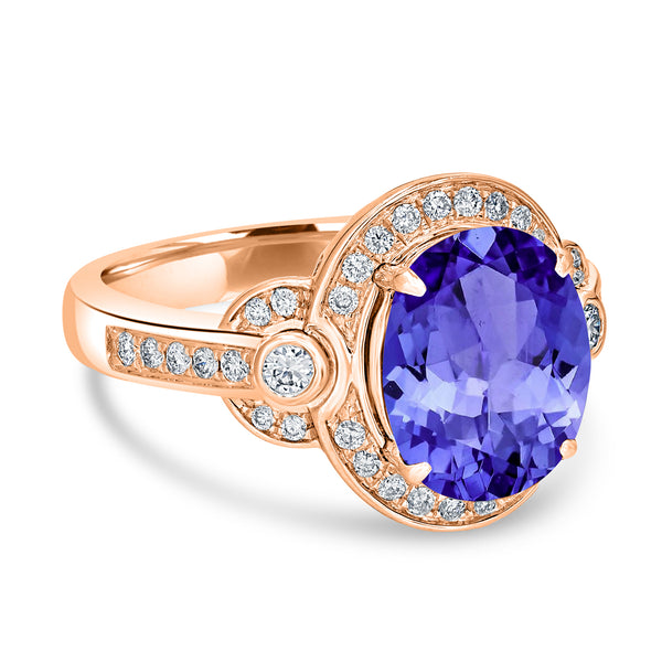 3.9ct Oval Tanzanite Ring with 0.37 cttw Diamond