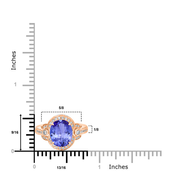 3.9ct Oval Tanzanite Ring with 0.37 cttw Diamond