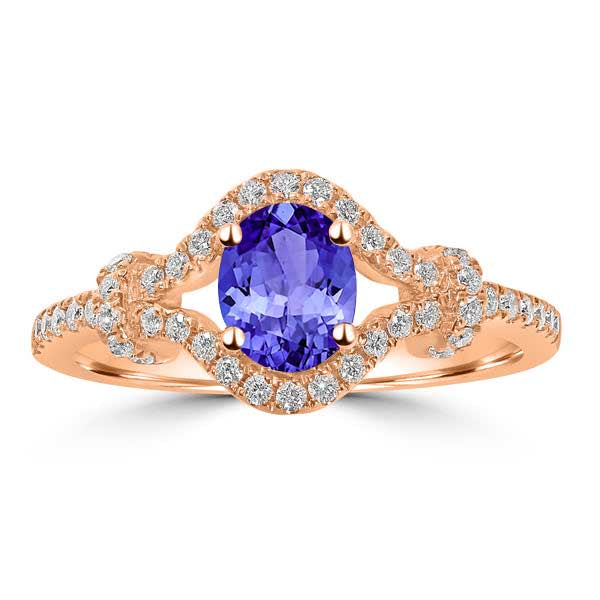 0.6ct Oval Tanzanite Ring with 0.29 cttw Diamond