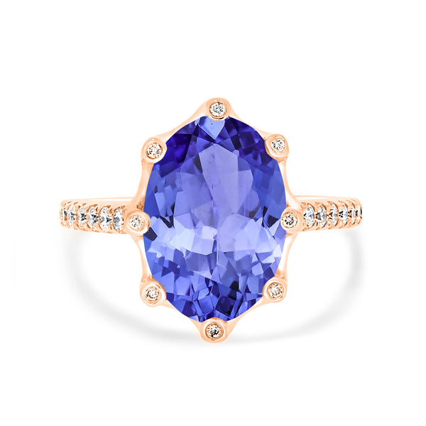 6.25ct Oval Tanzanite Ring with 0.29 cttw Diamond