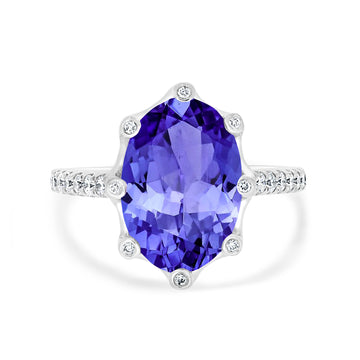 6.25ct Oval Tanzanite Ring with 0.29 cttw Diamond