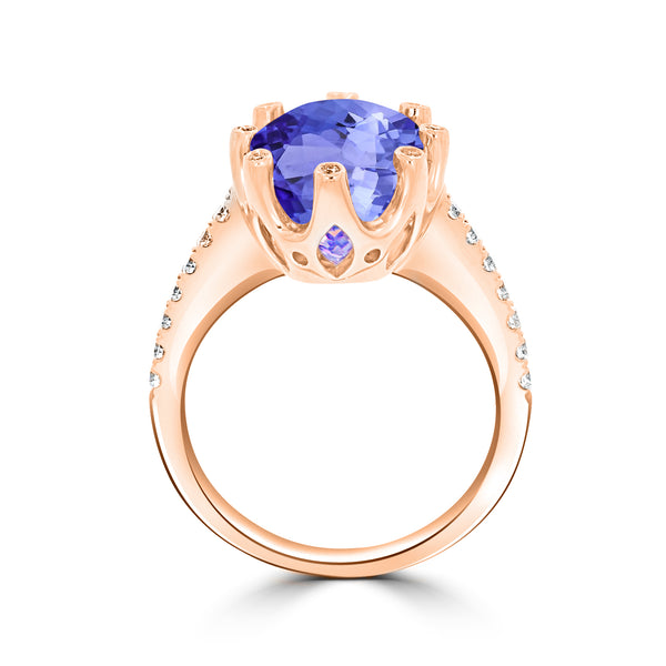 6.25ct Oval Tanzanite Ring with 0.29 cttw Diamond