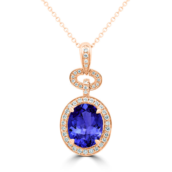 3.25ct Oval Tanzanite Pendant with 0.36 cttw Diamond