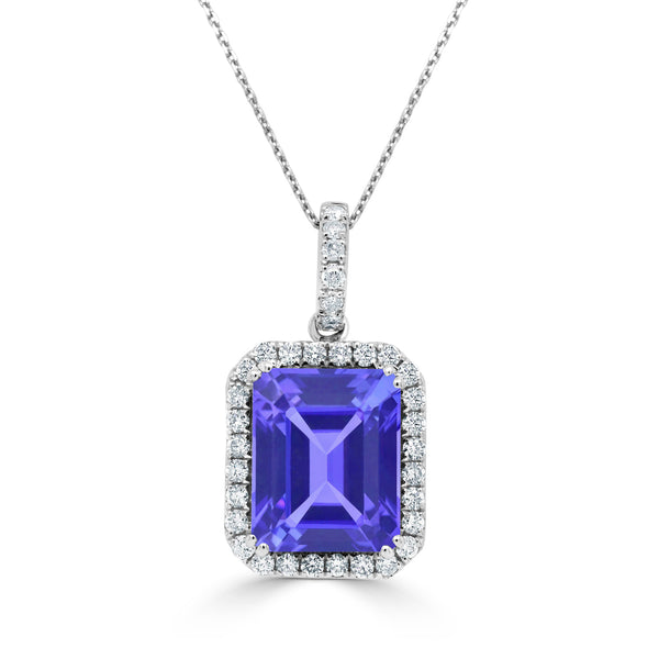 3.5ct Emerald Tanzanite Pendant with 0.32 cttw Diamond