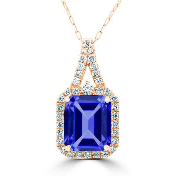 3.5ct Emerald Tanzanite Pendant with 0.38 cttw Diamond