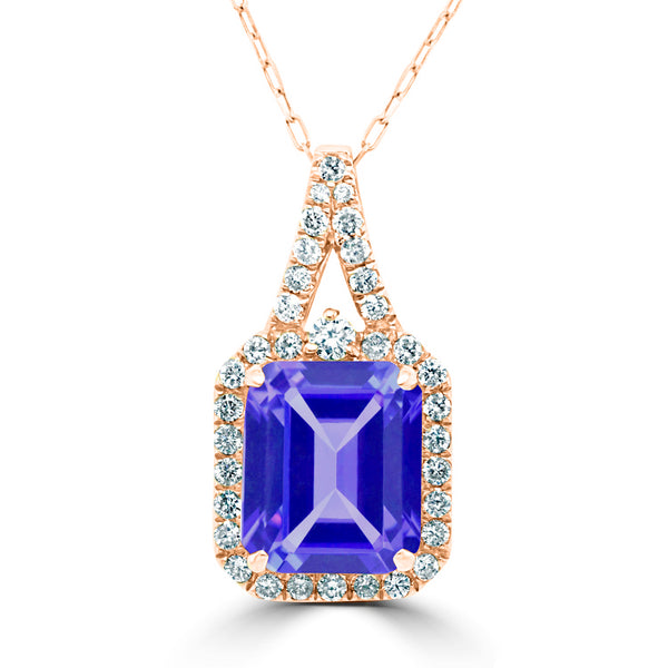 3.5ct Emerald Tanzanite Pendant with 0.38 cttw Diamond