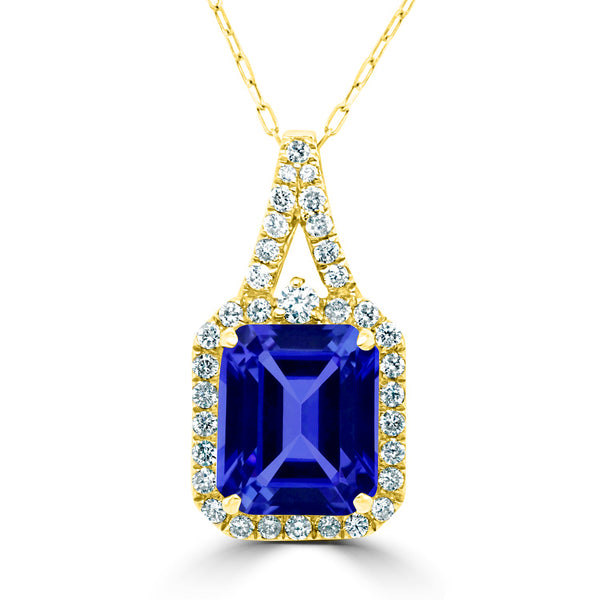 3.5ct Emerald Tanzanite Pendant with 0.38 cttw Diamond