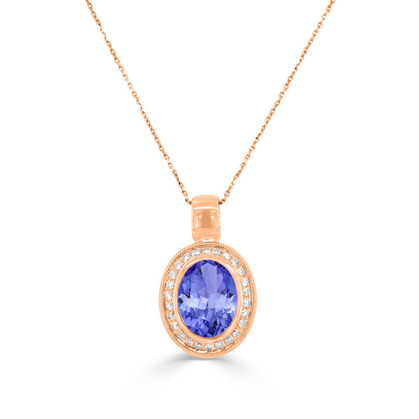 1.8ct Oval Tanzanite Pendant with 0.16 cttw Diamond