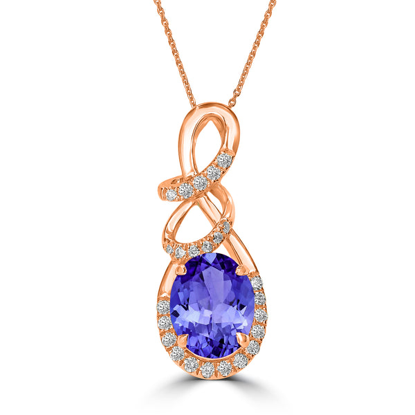 2.85ct Oval Tanzanite Pendant with 0.26 cttw Diamond