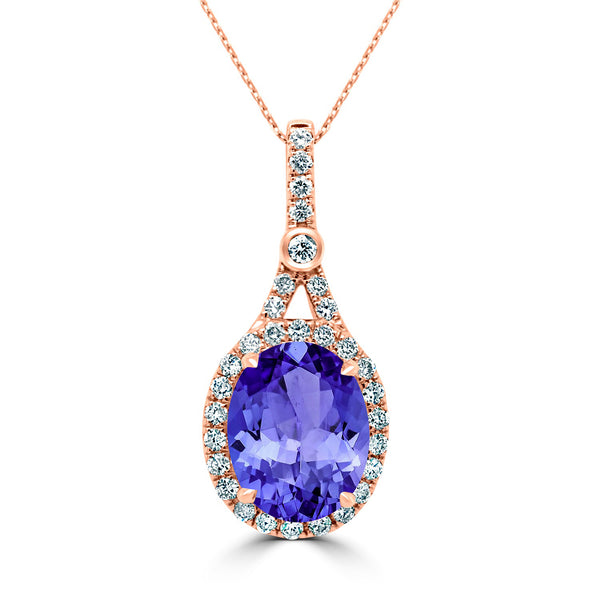 3.9ct Oval Tanzanite Pendant with 0.38 cttw Diamond