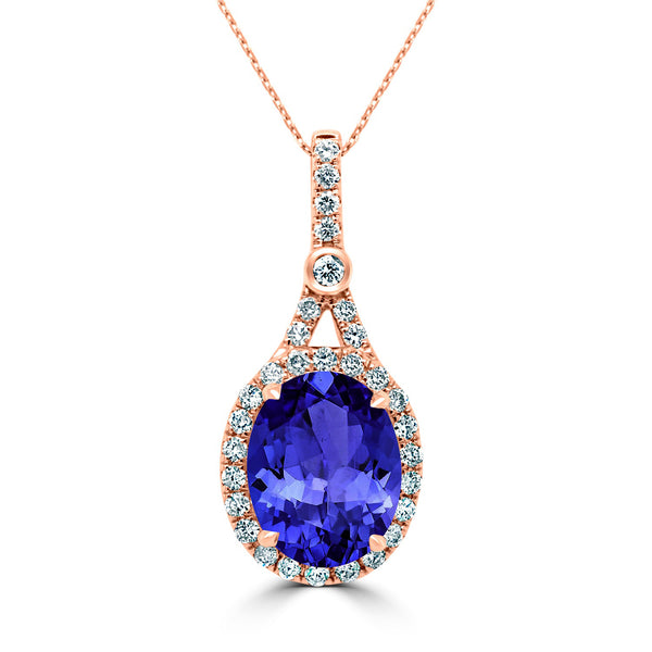 3.9ct Oval Tanzanite Pendant with 0.38 cttw Diamond