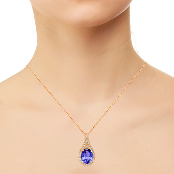 1.8ct Oval Tanzanite Pendant with 0.27 cttw Diamond