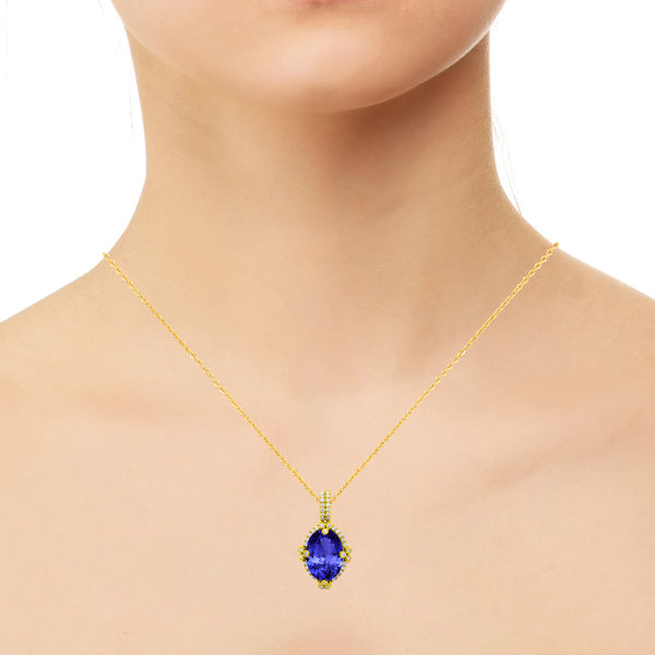 6.25ct Oval Tanzanite Pendant with 0.34 cttw Diamond