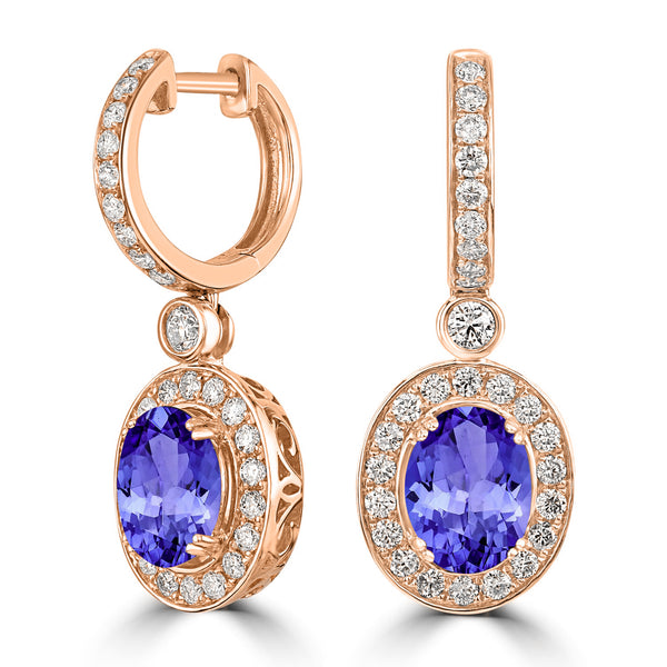 3.6ct Oval Tanzanite Halo Earring with 1.18 cttw Diamond