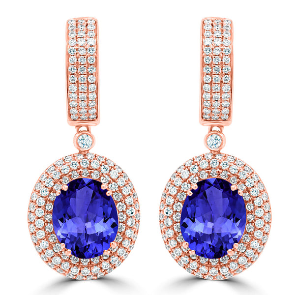 7.8ct Oval Tanzanite Halo Earring with 1.97 cttw Diamond