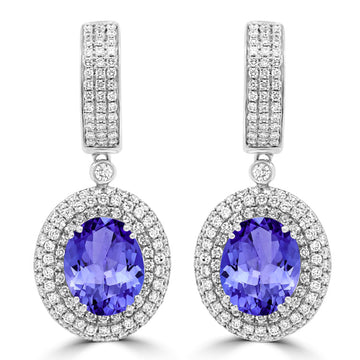 7.8ct Oval Tanzanite Halo Earring with 1.97 cttw Diamond