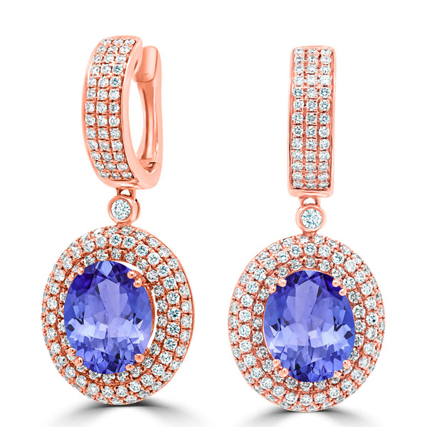 7.8ct Oval Tanzanite Halo Earring with 1.97 cttw Diamond