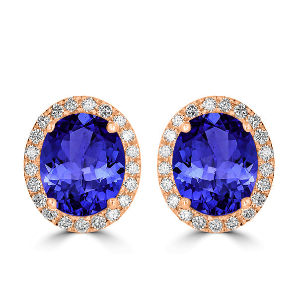 7.8ct Oval Tanzanite Halo Earring with 0.75 cttw Diamond