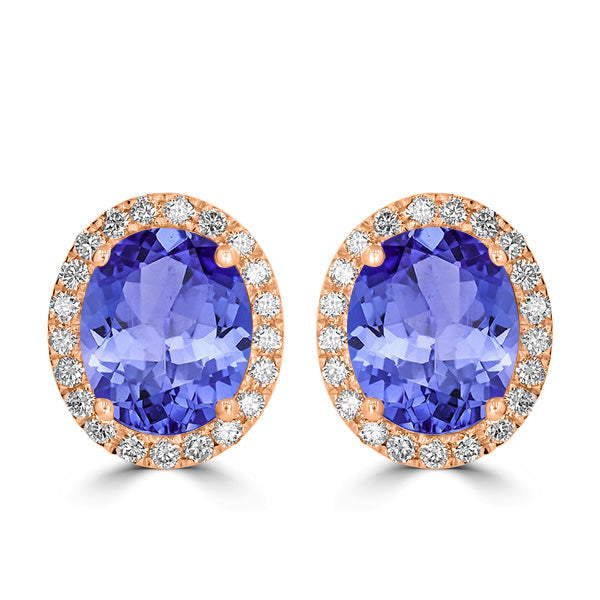 7.8ct Oval Tanzanite Halo Earring with 0.75 cttw Diamond