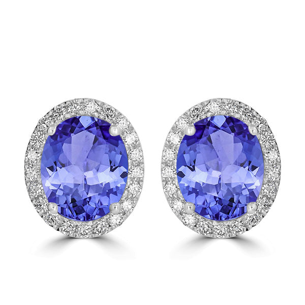 7.8ct Oval Tanzanite Halo Earring with 0.75 cttw Diamond