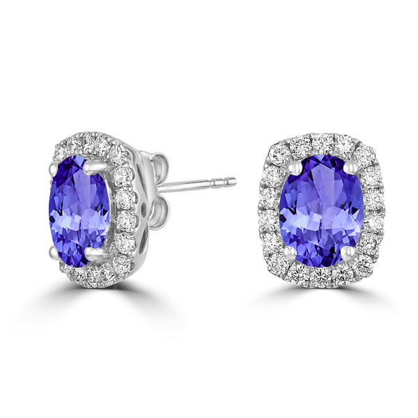 2.4ct Oval Tanzanite Halo Earring with 0.49 cttw Diamond