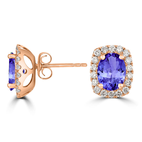 2.4ct Oval Tanzanite Halo Earring with 0.49 cttw Diamond