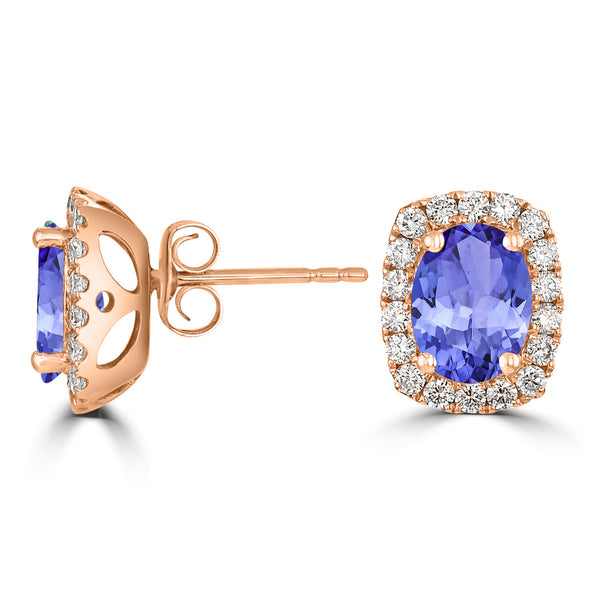 2.4ct Oval Tanzanite Halo Earring with 0.49 cttw Diamond