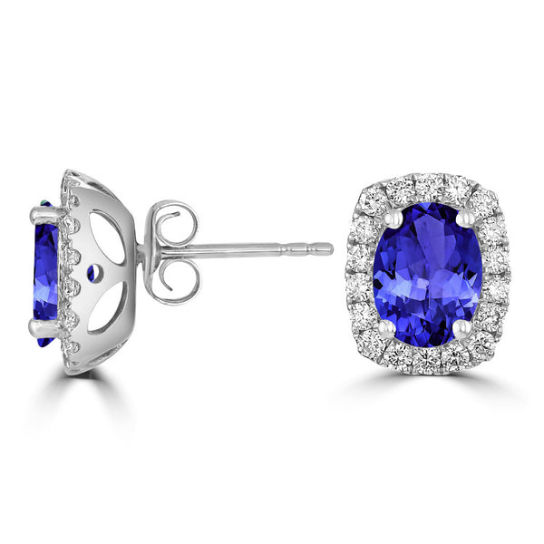 2.4ct Oval Tanzanite Halo Earring with 0.49 cttw Diamond