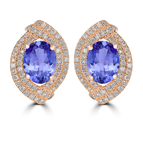 3.6ct Oval Tanzanite Earring with 0.76 cttw Diamond