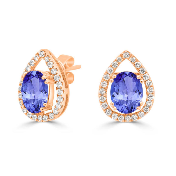 2.4ct Oval Tanzanite Studs Earring with 0.35 cttw Diamond