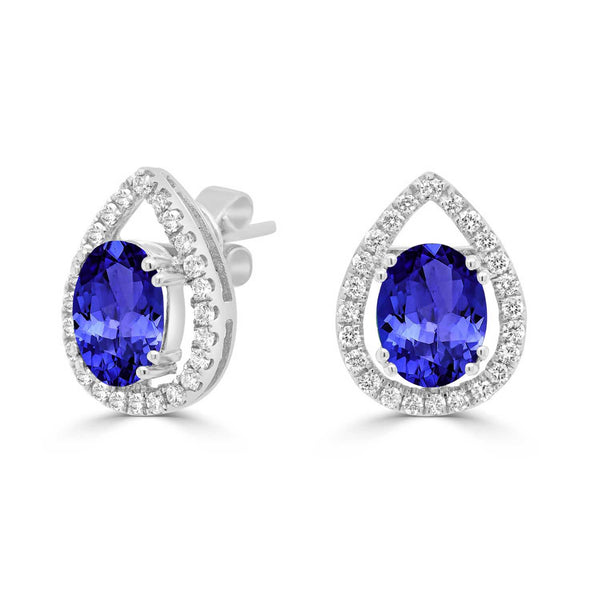 2.4ct Oval Tanzanite Studs Earring with 0.35 cttw Diamond