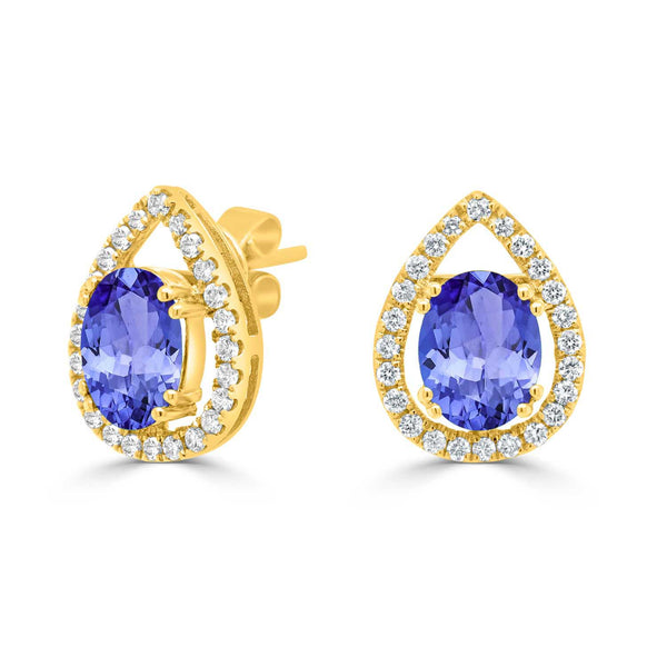 2.4ct Oval Tanzanite Studs Earring with 0.35 cttw Diamond