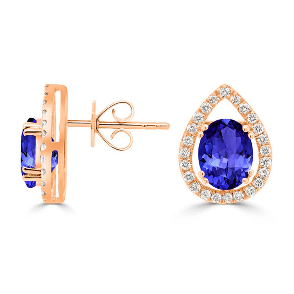 2.4ct Oval Tanzanite Studs Earring with 0.35 cttw Diamond