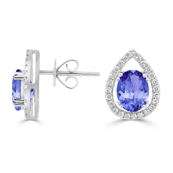 2.4ct Oval Tanzanite Studs Earring with 0.35 cttw Diamond