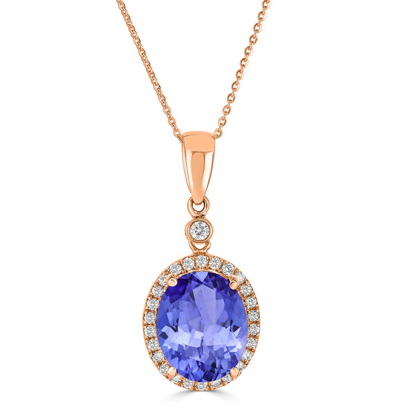 3.25ct Oval Tanzanite Pendant with 0.18 cttw Diamond