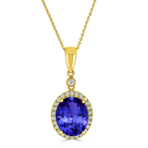 3.25ct Oval Tanzanite Pendant with 0.18 cttw Diamond