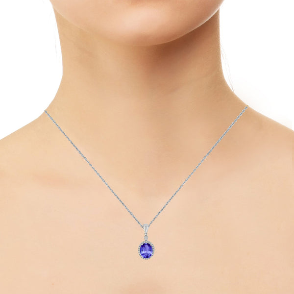 3.25ct Oval Tanzanite Pendant with 0.18 cttw Diamond