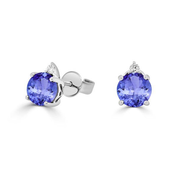 1.8ct Round Tanzanite Studs Earring with 0.05 cttw Diamond