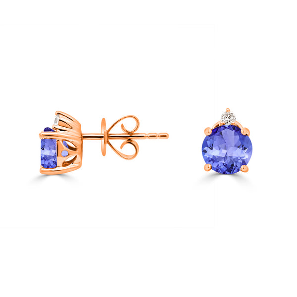 1.8ct Round Tanzanite Studs Earring with 0.05 cttw Diamond