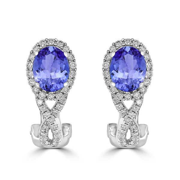 2.4ct Oval Tanzanite Halo Earring with 0.58 cttw Diamond